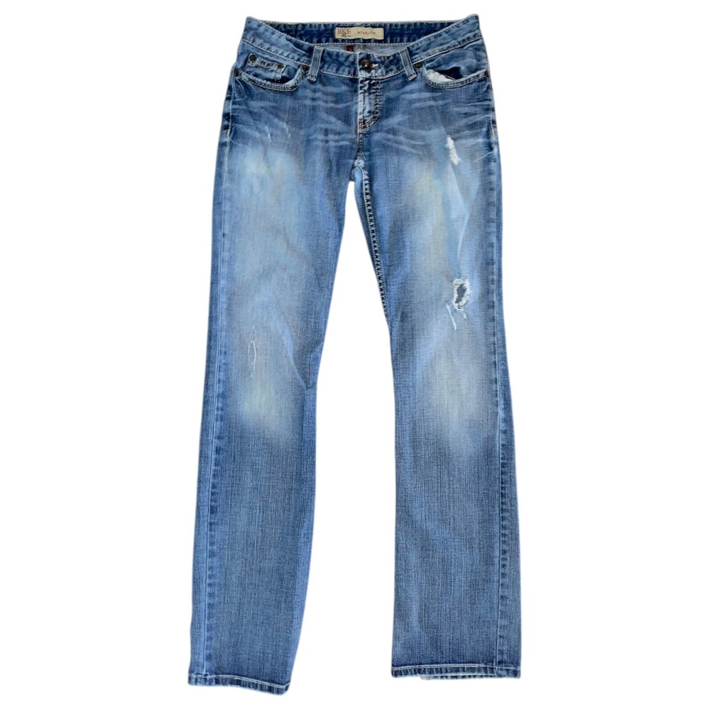 BKE Jeans Starlite Womens 30x35.5 (32x34.25) Stretch Bootcut Distressed Faded